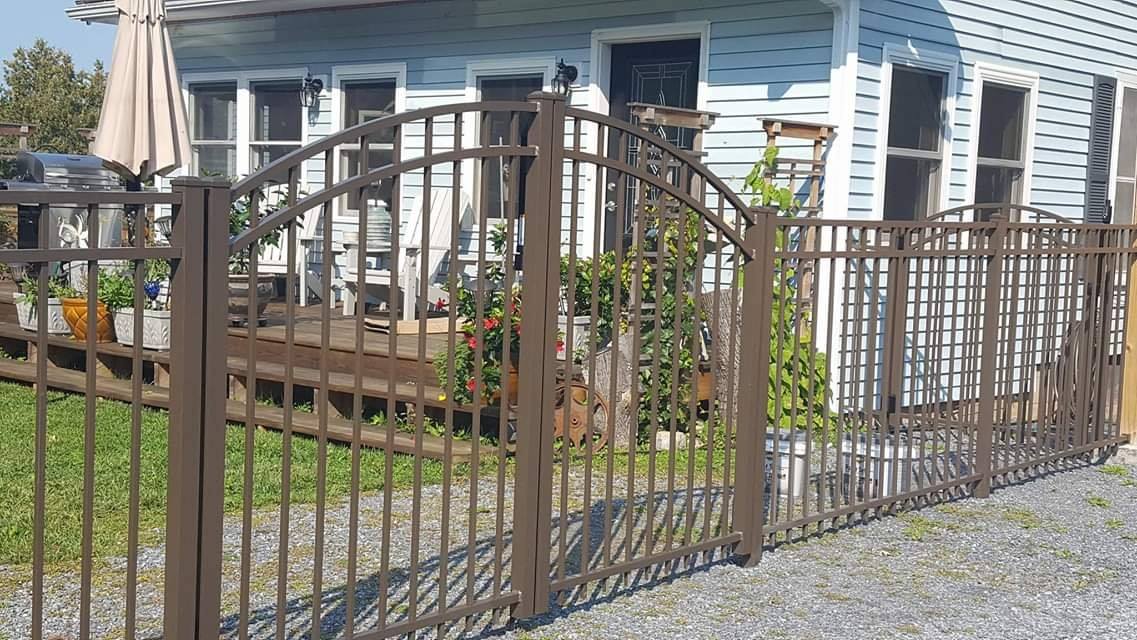 Brown aluminum decorative yard and garden fence