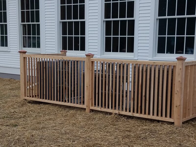  Vertical louver wood fence with posts and caps