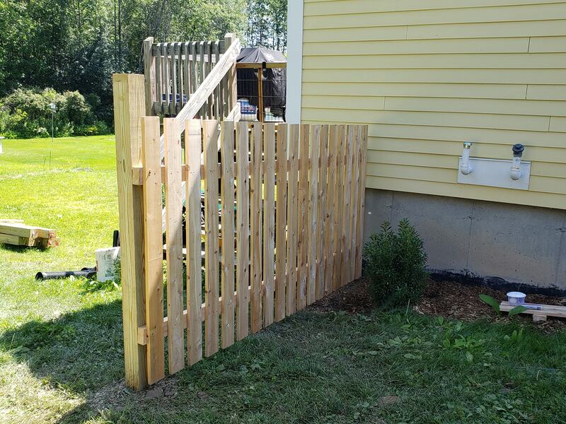 Natural dog ear picket fence entrance