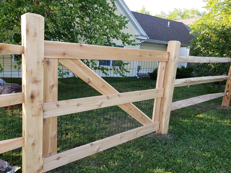 Natural wood split rail and post fencing with welded wire for animal keeping